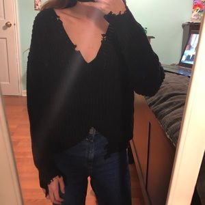 Black Distressed Vneck Sweater
